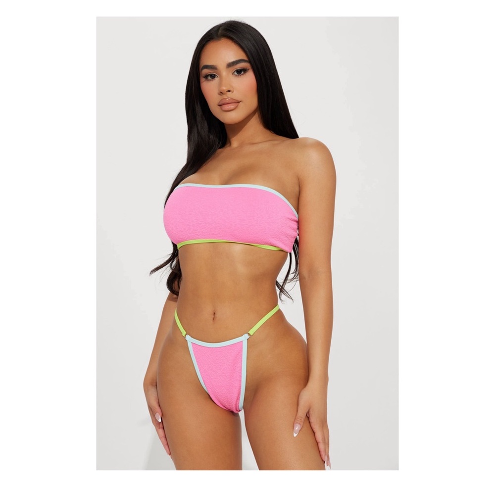 Pink bandeau two piece bikini